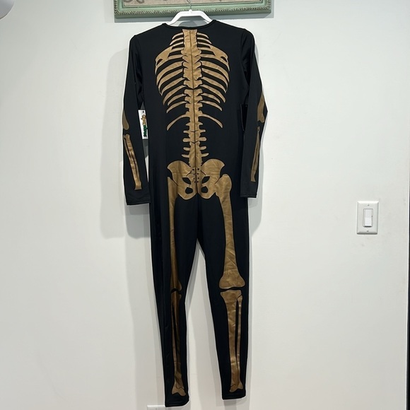 Brand New Black & Bronze Skeleton Bodysuit Full Body Zip Up Long Sleeve Large - Picture 7 of 7